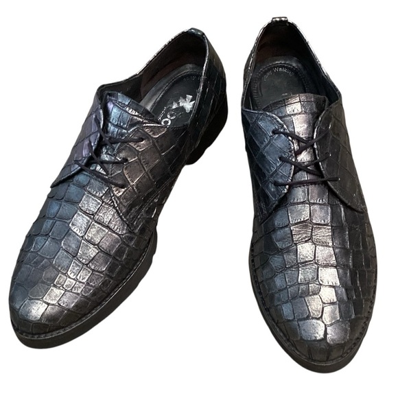 GABOR Men’s Pewter Metallic Leather Lace Up Crocodile Oxford, Size 6 - Picture 11 of 11